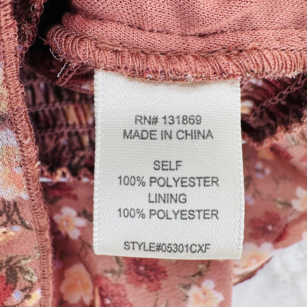 Evolutionary Floral Smocked Peplum Top Brown Pink Sweetheart Puff Sleeve Medium - Picture 7 of 9